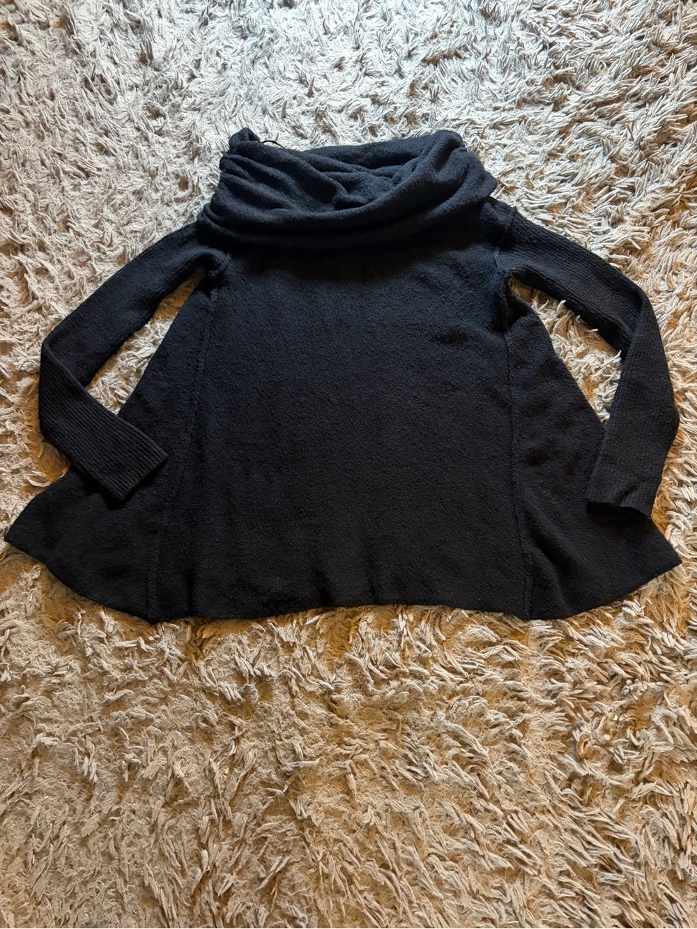 Free People black knit cowl neck Strawberry Fields tunic silhouette sweater sz S